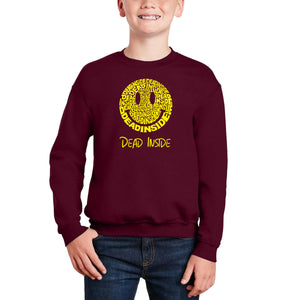 Dead Inside Smile - Boy's Word Art Crewneck Sweatshirt