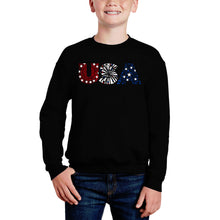 Load image into Gallery viewer, USA Fireworks - Boy&#39;s Word Art Crewneck Sweatshirt