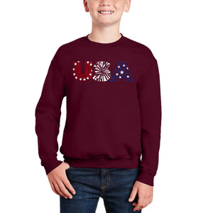USA Fireworks - Boy's Word Art Crewneck Sweatshirt