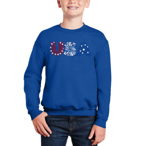 USA Fireworks - Boy's Word Art Crewneck Sweatshirt