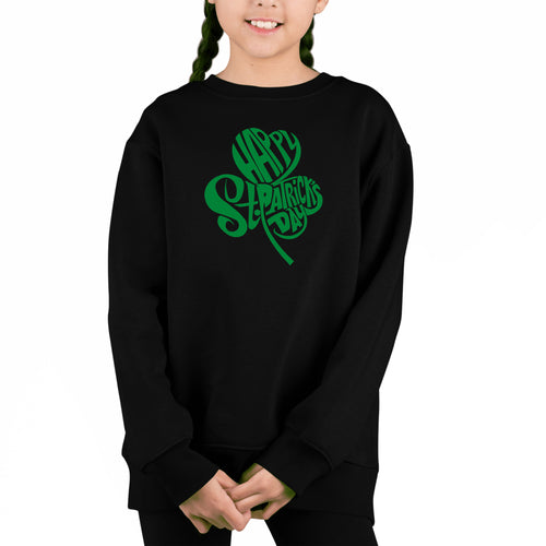 St. Patrick'S Day Shamrock - Girl's Word Art Crewneck Sweatshirt