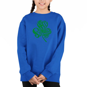 St. Patrick'S Day Shamrock - Girl's Word Art Crewneck Sweatshirt
