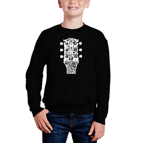 Guitar Head Music Genres - Boy's Word Art Crewneck Sweatshirt