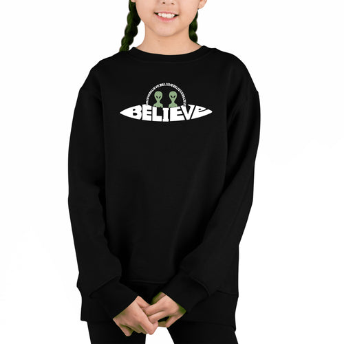 Believe UFO - Girl's Word Art Crewneck Sweatshirt