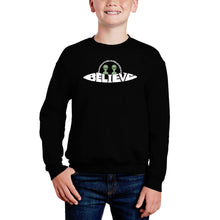 Load image into Gallery viewer, Believe UFO - Boy&#39;s Word Art Crewneck Sweatshirt