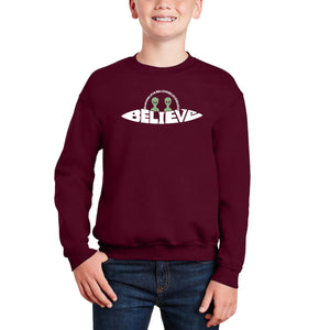 Believe UFO - Boy's Word Art Crewneck Sweatshirt