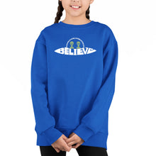 Load image into Gallery viewer, Believe UFO - Girl&#39;s Word Art Crewneck Sweatshirt
