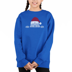 Christmas Peeking Dog - Girl's Word Art Crewneck Sweatshirt