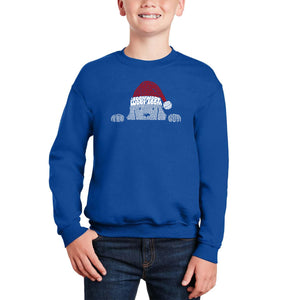 Christmas Peeking Dog - Boy's Word Art Crewneck Sweatshirt