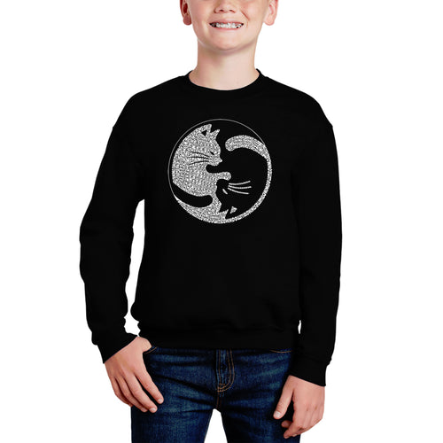Yin Yang Cat - Boy's Word Art Crewneck Sweatshirt
