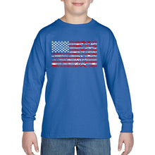 Load image into Gallery viewer, Boy&#39;s Word Art Long Sleeve - Fireworks American Flag