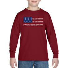 Load image into Gallery viewer, LA Pop Art Boy&#39;s Word Art Long Sleeve - Land of the Free American Flag