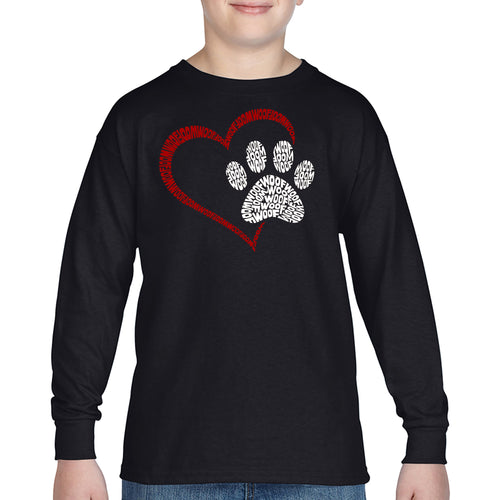 Paw Heart - Boy's Word Art Long Sleeve T-Shirt