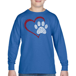 Paw Heart - Boy's Word Art Long Sleeve T-Shirt