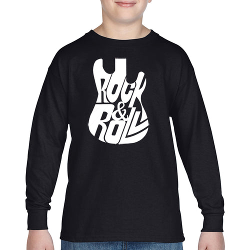 Rock And Roll Guitar - Boy's Word Art Long Sleeve T-Shirt