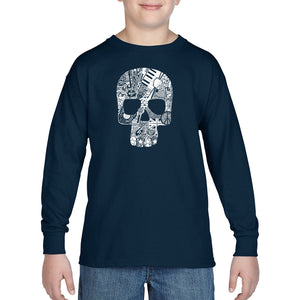 Rock n Roll Skull - Boy's Word Art Long Sleeve T-Shirt
