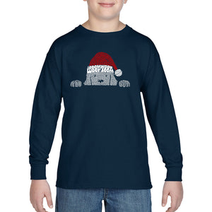 Christmas Peeking Dog - Boy's Word Art Long Sleeve T-Shirt