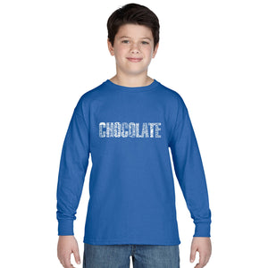 LA Pop Art Boy's Word Art Long Sleeve - Different foods made with chocolate