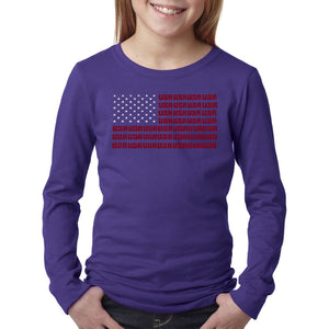 LA Pop Art Girl's Word Art Long Sleeve - USA Flag