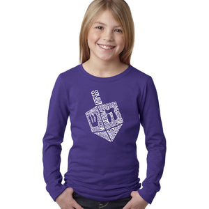Hanukkah Dreidel - Girl's Word Art Long Sleeve T-Shirt