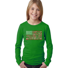 Load image into Gallery viewer, Girl&#39;s Word Art Long Sleeve - Fireworks American Flag