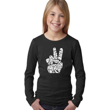 Load image into Gallery viewer, LA Pop Art Girl&#39;s Word Art Long Sleeve - Peace Out