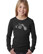 Load image into Gallery viewer, LA Pop Art Girl&#39;s Word Art Long Sleeve - MOTORCYCLE