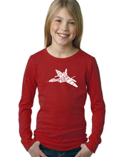 Load image into Gallery viewer, LA Pop Art Girl&#39;s Word Art Long Sleeve - FIGHTER JET - NEED FOR SPEED