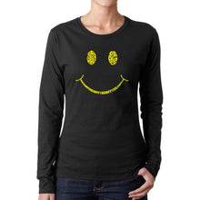 Load image into Gallery viewer, Be Happy Smiley Face  - Women&#39;s Word Art Long Sleeve T-Shirt