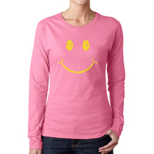 Load image into Gallery viewer, Be Happy Smiley Face  - Women&#39;s Word Art Long Sleeve T-Shirt