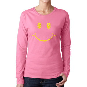 Be Happy Smiley Face  - Women's Word Art Long Sleeve T-Shirt