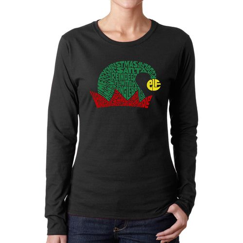Christmas Elf Hat - Women's Word Art Long Sleeve T-Shirt