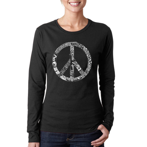 PEACE, LOVE, & MUSIC - Women's Word Art Long Sleeve T-Shirt
