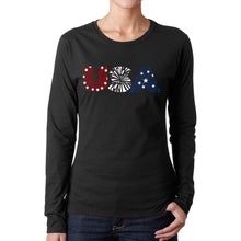 Load image into Gallery viewer, USA Fireworks - Women&#39;s Word Art Long Sleeve T-Shirt