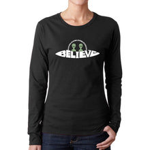 Load image into Gallery viewer, Believe UFO - Women&#39;s Word Art Long Sleeve T-Shirt