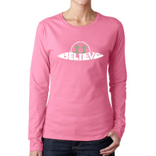 Load image into Gallery viewer, Believe UFO - Women&#39;s Word Art Long Sleeve T-Shirt