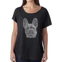 Load image into Gallery viewer, LA Pop Art Women&#39;s Dolman Cut Word Art Shirt - French Bulldog