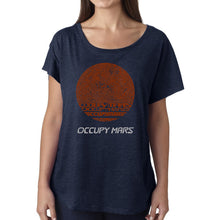 Load image into Gallery viewer, LA Pop Art Women&#39;s Dolman Cut Word Art Shirt - Occupy Mars