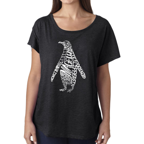 LA Pop Art Women's Dolman Word Art Shirt - Penguin