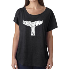 Load image into Gallery viewer, LA Pop Art Women&#39;s Dolman Word Art Shirt - SAVE THE WHALES