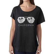 Load image into Gallery viewer, LA Pop Art Women&#39;s Dolman Cut Word Art Shirt - California Shades
