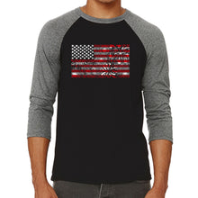 Load image into Gallery viewer, Men&#39;s Raglan Baseball Word Art T-shirt - Fireworks American Flag