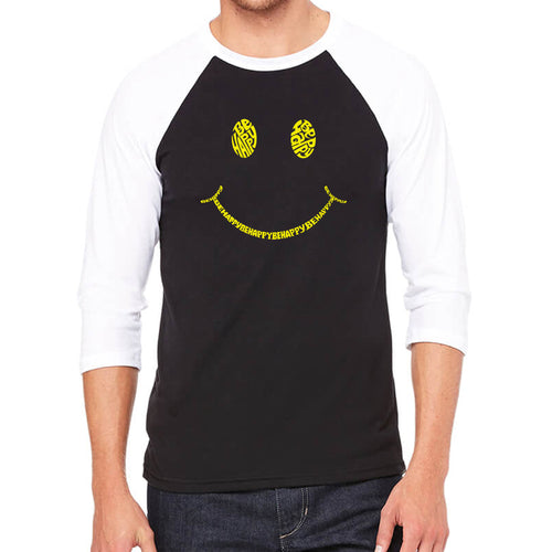 Be Happy Smiley Face  - Men's Raglan Baseball Word Art T-Shirt