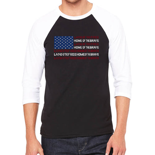 Land of the Free American Flag  - Men's Raglan Baseball Word Art T-Shirt
