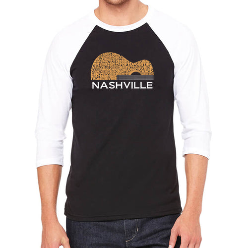 Nashville Guitar - Men's Raglan Baseball Word Art T-Shirt