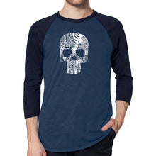 Load image into Gallery viewer, Rock n Roll Skull - Men&#39;s Raglan Baseball Word Art T-Shirt
