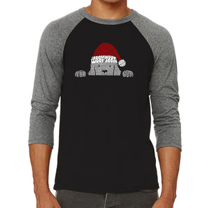 Christmas Peeking Dog - Men's Raglan Baseball Word Art T-Shirt