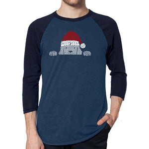 Christmas Peeking Dog - Men's Raglan Baseball Word Art T-Shirt