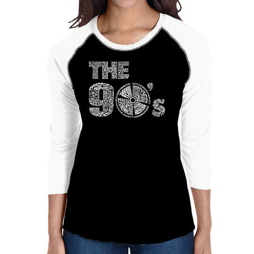 90S - Women's Raglan Baseball Word Art T-Shirt