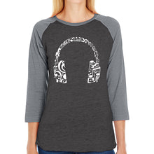 Load image into Gallery viewer, Music Note Headphones - Women&#39;s Raglan Baseball Word Art T-Shirt